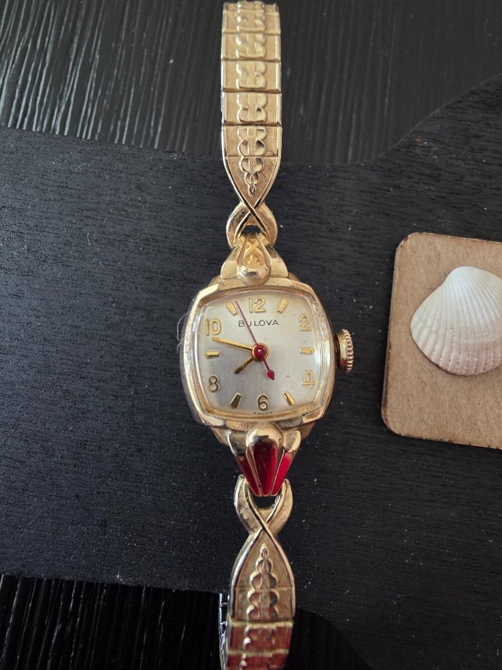Item #W112 Vintage 10K rolled gold plated case band Bulova stretch square face
